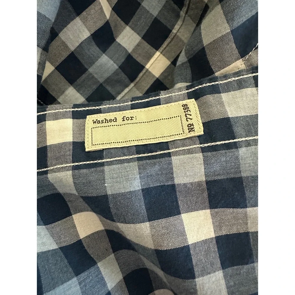 J Crew Mens Button Down Shirt Blue White Check Gingham Long Sleeve Cotton Size L